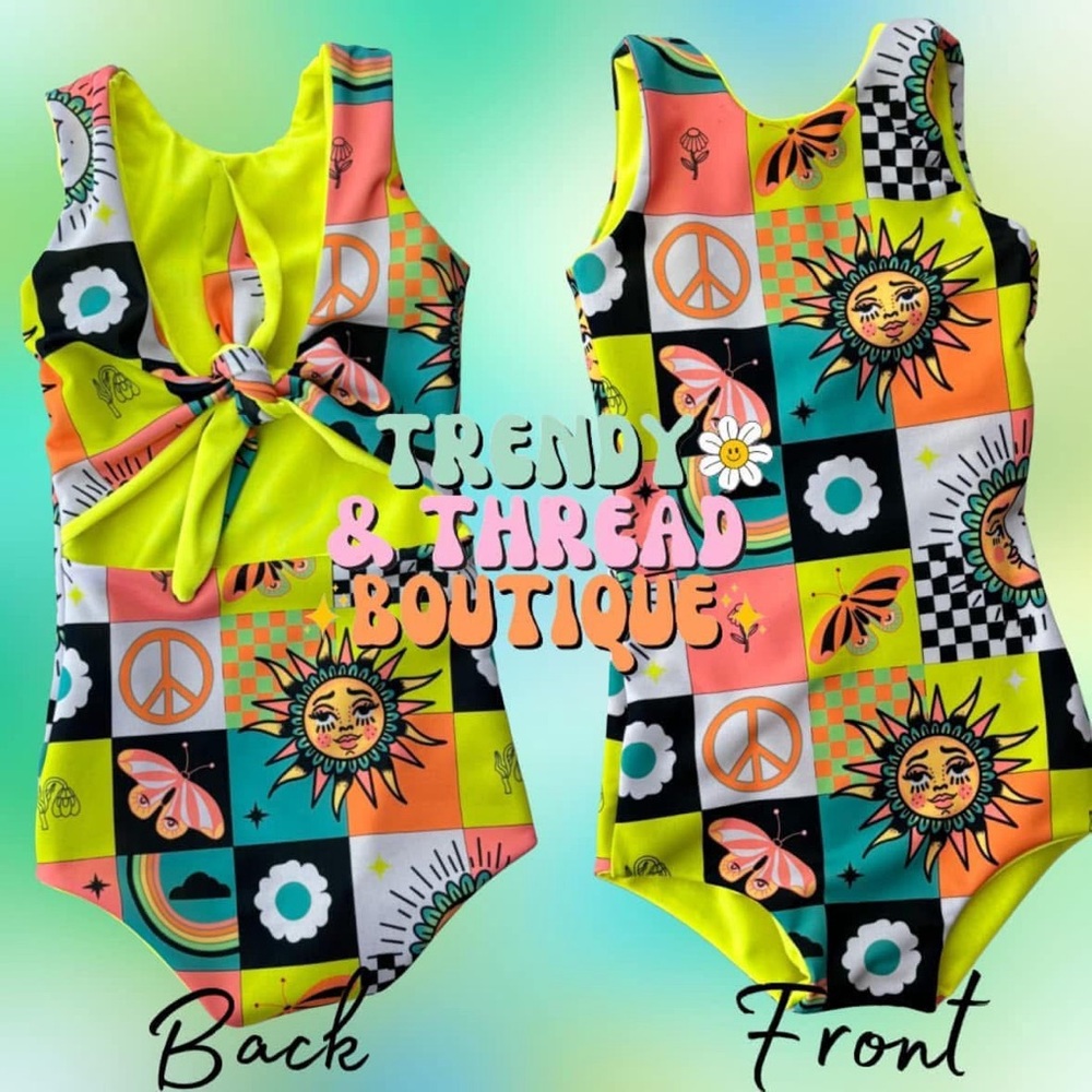 Colorful Sun and Peace Sign Swimsuit